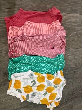 Baby Girls 5 Pack Bodysuits - Pink, Red. Coral, Green, Lemon Print